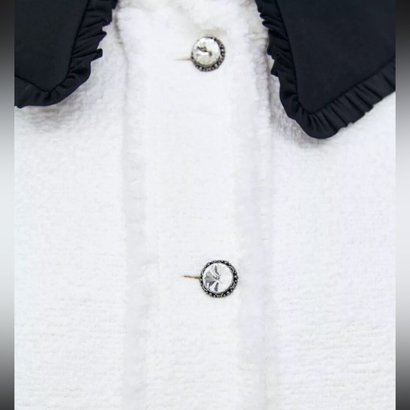 ZARA BLAZER TWEED WHITE BLACK GEM BUTTONS COLLAR DETACHABLE - Picture 6 of 9
